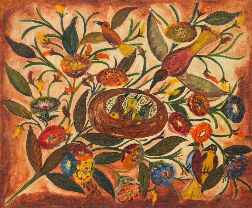 This photo provided by Material Culture, “Birds and Flowers” by Hector Hyppolite is shown. Now 70 and having spent the better part of three decades amassing pieces from Haiti and other Caribbean countries as well as the United States, South America and Africa, the director of "The Silence of the Lambs" Jonathan Demme said he's looking to "streamline and simplify" his life by selling 90 percent of his well-regarded collection of self-taught or "outsider" art. More than 900 pieces, many of them by artists with little or no formal training but abundant talent — will be auctioned at Philadelphia's Material Culture on March 29-30. The sale will be preceded by a weeklong exhibition that is free and open to the public. (AP Photo/Material Culture)