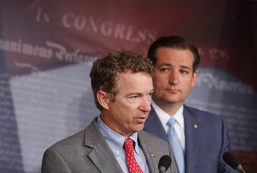 Sens. Ted Cruz and Rand Paul share the stage on behalf of  the Republican Party. Both will speak on conservative strengths at an upcoming summit. (Associated Press)