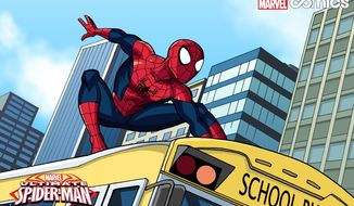 This image released by Marvel Comics shows a scene from the first all-ages Infinite Comics series, &amp;quot;Marvel Universe Ultimate Spider-Man,&amp;quot; airing Sunday mornings inside the Marvel Universe on Disney XD. (AP Photo/Marvel Comics)