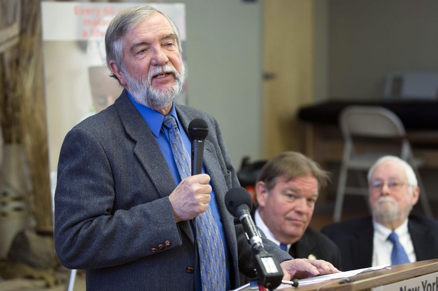 Methodist Rev. Scott Campbell speaks to the media during a news conference following the announcement that a case against Rev. Thomas Ogletree for breaking church law by officiating his son's same-sex marriage had been dropped, Monday, March 10, 2014, in White Plains, N.Y. Bishop Martin McLee, who announced the decision, called on church officials to stop prosecuting other pastors for marrying same-sex couples. McLee, who leads the church's New York district said he would cease church trials over the issue in his district and would organize a broad discussion about the church's internal divisions over gay relationships. (AP Photo/John Minchillo)