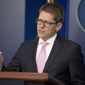 White House press secretary Jay Carney answers questions during his daily news briefing at the White House in Monday, March 10, 2014. Carney spoke about the ongoing situation in the Ukraine and this week&#39;s visit of Ukrainian Prime Minister Arseniy Yatsenyuk to the White House. (AP Photo/Pablo Martinez Monsivais)