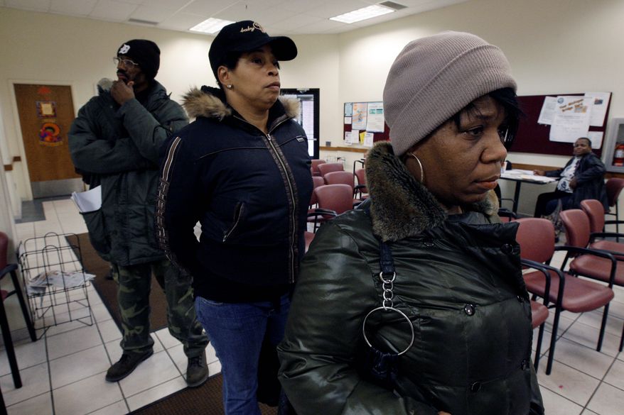 People wait in line at the State of Michigan Wayne County Family Independence Agency office in Detroit for welfare assistance. After a federal judge in Florida struck down the state&#39;s drug test requirement in December, some states are pursuing new strategies to link drug testing to welfare. (Associated Press)