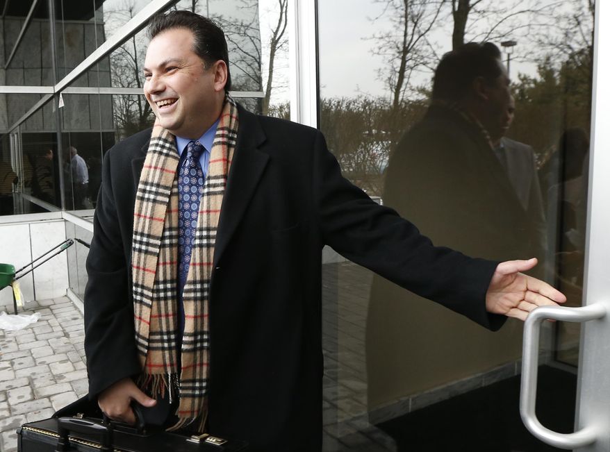 Angelo Sarno, attorney for the parents of Rachel Canning, the New Jersey student who sued her parents to support her, walks into his office building after talking to the press about Canning's return to her home, Wednesday, March 12, 2014, in Roseland, N.J. Sarno said the 18-year-old's return is not contingent on any financial or other considerations. A judge last week denied the teen's request for child support and to have her parents pay her remaining high school tuition. But the judge scheduled an April court date to consider the over-arching question of whether the Cannings are obligated to financially support their adult daughter. Canning had left her parents' house on Oct. 30, two days before she turned 18 after a tumultuous stretch during which her parents separated and reconciled and the teen began getting into uncharacteristic trouble at school. (AP Photo/Julio Cortez)