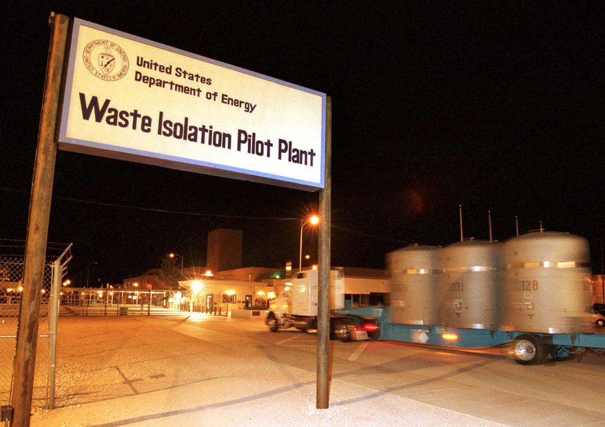 FILE - In this March 26, 1999 file photo, the first load of nuclear waste arrives in Carlsbad, N.M. Officials in Loving County, Texas want to store used nuclear fuel from the state’s four reactors, and possibly from other states, in a business venture they believe could bring jobs and billions of dollars to the region. (AP Photo/Thomas Herbert, File)