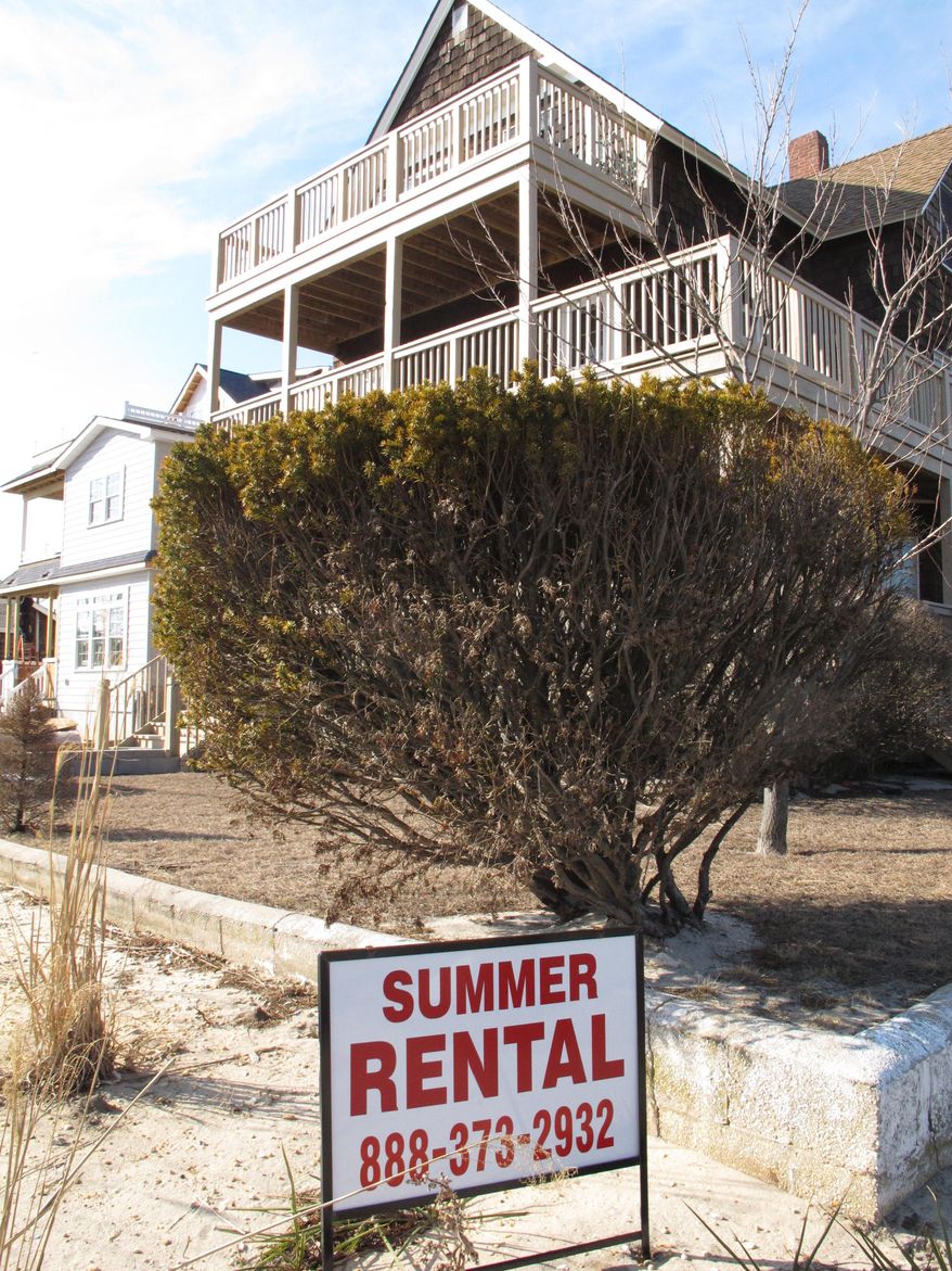 This March 8, 2014 photo shows a home being offered as a summer rental in Point Pleasant Beach, N.J. The rental market at the Jersey shore is developing later than usual this year in parts of the region, due to a highway reconstruction project, uncertainty about which beaches will be open this summer, and a seemingly unending string of winter storms that have kept people from driving to the shore to check out vacation spots. The shore towns are counting on this summer to be better than last year's as they struggle to recover from the Oct. 2012 storm. (AP Photo/Wayne Parry)