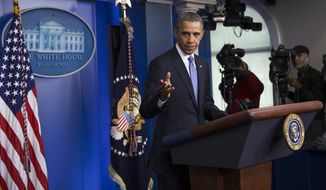 President Barack Obama speaks about Ukraine, Monday, March 17, 2014, in the briefing room of White House  in Washington. The president imposed sanctions against Russian officials, including advisers to President Vladimir Putin, for their support of Crimea&#x27;s vote to secede from Ukraine. (AP Photo/ Evan Vucci)
