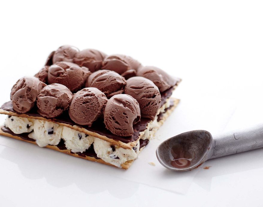 This undated image released by Everyday Food magazine shows Matzo Chocolate-Mint Ice Cream Cake made with layers of matzo crackers spread with ganache and two flavors of ice cream. (AP Photo/Everyday Food, Johnny Miller)