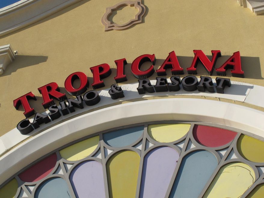 This Nov. 14, 2013 photo shows the facade of the Tropicana Casino and resort in Atlantic City, N.J. The casino announced on Tuesday, March 18, 2014 it will do a $35 million renovation, including re-doing its facade to include an interactive light and sound show on the casino's exterior. (AP Photo/Wayne Parry)