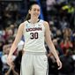 In this Feb. 19, 2014, photo, Connecticut&#39;s Breanna Stewart smiles during an NCAA college basketball game against Central Florida in Hartford, Conn. Stewart says she&#39;s not cocky heading into the NCAA tournament, where she earned MVP honors a year ago in leading the Huskies to their eighth national title. But after a more consistent regular season as a sophomore, she is very confident. (AP Photo/Jessica Hill)