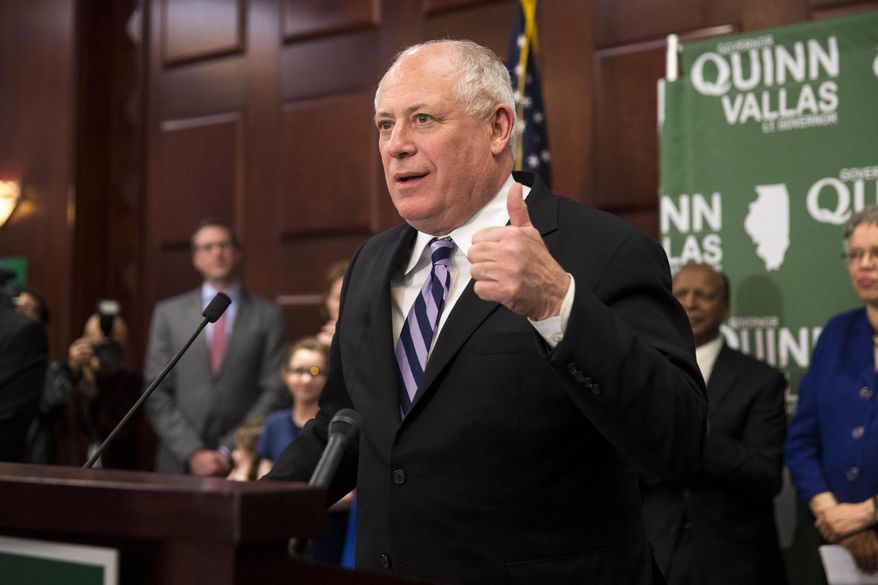 Illinois Gov. Pat Quinn addresses the crowd declaring his primary election victory during his election night reception on Tuesday, March 18, 2014, in Chicago. (AP Photo/Andrew A. Nelles)