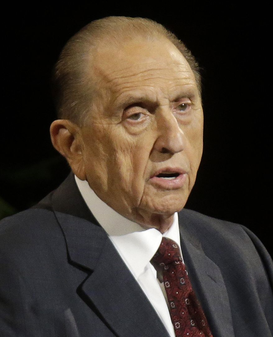 FILE - In this Oct. 5, 2013, file photo, President Thomas S. Monson speaks during the opening session of the two-day Mormon church conference, in Salt Lake City. A British court has ruled that the president of the Mormon church doesn't have to answer fraud allegations, and said a lawsuit brought by a former Mormon leader attempts to manipulate the court to attack the religious beliefs of others. The decision issued Thursday, March 20, 2014, by Judge Howard Riddle of the Westminster Magistrates' Court closes the case against President Thomas S. Monson. Riddle wrote that "the process of the court is being manipulated to provide a high-profile forum to attack the religious beliefs of others. It is an abuse of the process of the court." (AP Photo/Rick Bowmer, File)