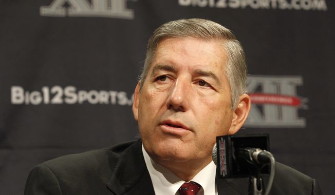 ADVANCE FOR WEEKEND EDITIONS, MARCH 22-23 - FILE- In this July 22, 2013, file photo, Big 12 Conference Commissioner Bob Bowlsby addresses the media at the beginning of the Big 12 Conference Football Media Days in Dallas. Bowlsby was invited to be part of a panel recently to discuss potential future changes in college athletics, and once he got started, he simply didn&#x27;t stop.   (AP Photo/Tim Sharp, File)
