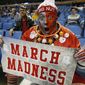 Jon Peters, of Ohio, gets in the spirit of March Madness before a second-round game of the NCAA college basketball tournament between Ohio State and Dayton in Buffalo, N.Y., Thursday, March 20, 2014.  (AP Photo/The Buffalo News, Robert Kirkham) TV OUT; MAGS OUT; MANDATORY CREDIT; BATAVIA DAILY NEWS OUT; DUNKIRK OBSERVER OUT; JAMESTOWN POST-JOURNAL OUT; LOCKPORT UNION-SUN JOURNAL OUT; NIAGARA GAZETTE OUT; OLEAN TIMES-HERALD OUT; SALAMANCA PRESS OUT; TONAWANDA NEWS OUT