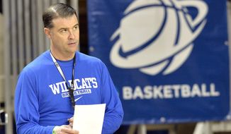 Kentucky head coach Matthew Mitchell looks on during practice for the NCAA women&#39;s college basketball tournament in Lexington, Ky., Friday, March 21, 2014. Kentucky plays Wright State in a first-round game Saturday.  (AP Photo/Timothy D. Easley)