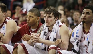 Oklahoma players on the bench watch in overtime during a second-round game of the NCAA men&#x27;s college basketball tournament against North Dakota State in Spokane, Wash., Thursday, March 20, 2014. North Dakota State won 80-75 in overtime. (AP Photo/Young Kwak)