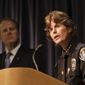 San Diego Police Chief Shelley Zimmerman, flanked by Mayor Kevin Faulconer talks about the federal investigation of the San Diego Police Department at a news conference  Monday, March 24, 2014, in San Diego. The city said in a statement Sunday that the investigation was an attempt to restore transparency and was &amp;quot;the first of many steps to help rebuild the San Diego Police Department.&amp;quot;  (AP Photo/Lenny Ignelzi)