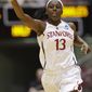 Stanford&#39;s Chiney Ogwumike (13) celebrates a point in the first half of a second-round game against Florida State in the NCAA women&#39;s college basketball tournament in Ames, Iowa, Monday, March 24, 2014. (AP Photo/Nati Harnik)