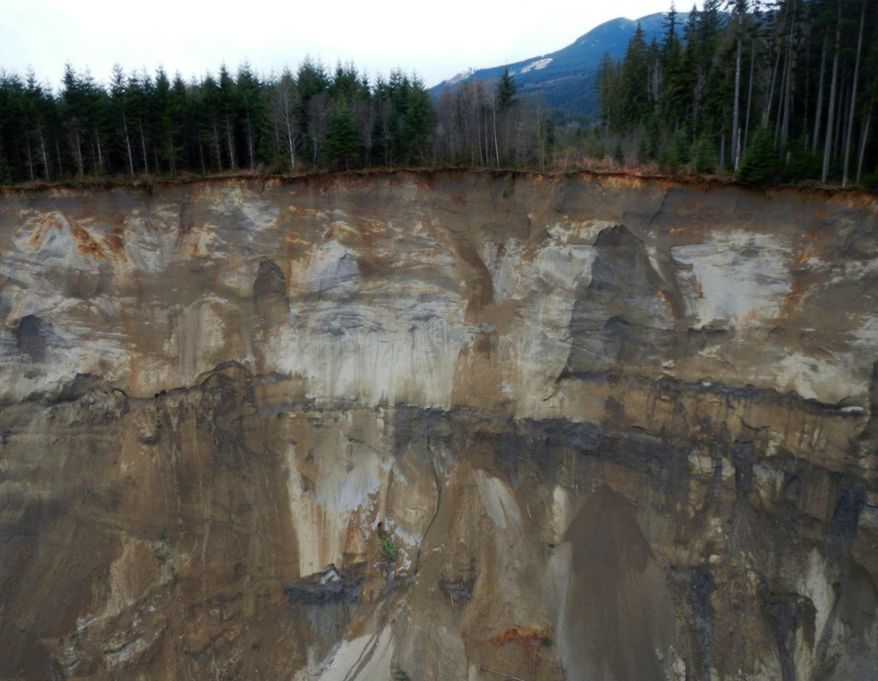 This March 23, 2014 photo, made available by the Washington State Dept of Transportation shows a view of the damage from Saturday's mudslide near Oso, Wash. At least eight people were killed in the 1-square-mile slide that hit in a rural area about 55 miles northeast of Seattle on Saturday. Several people also were critically injured, and about 30 homes were destroyed. (AP Photo/Washington State Dept of Transportation)