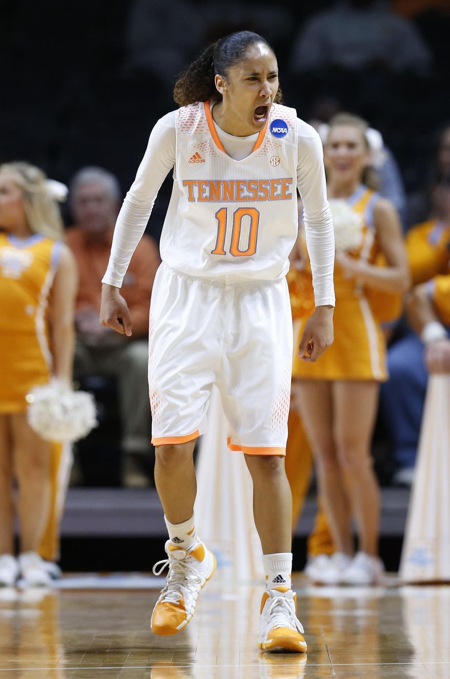 Tennessee guard Meighan Simmons yells after scoring against St. John's in the first half of an NCAA women's college basketball second-round tournament game Monday, March 24, 2014, in Knoxville, Tenn. (AP Photo/John Bazemore)