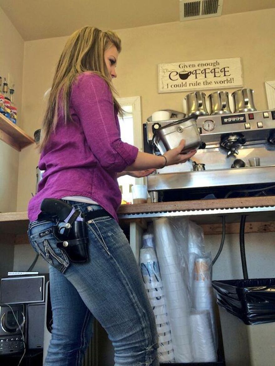 Jitterz Java employee Krystal Cogswell carries a .38 Special Lavender Lady on her hip. (KXLY 4 News)