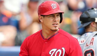 Wilson Ramos of the Washington Nationals during their Grapefruit League game against the Detroit Tigers during Spring Training at Space Coast Stadium in Viera, Florida on March 20, 2014.    Photo by Gregg Newton