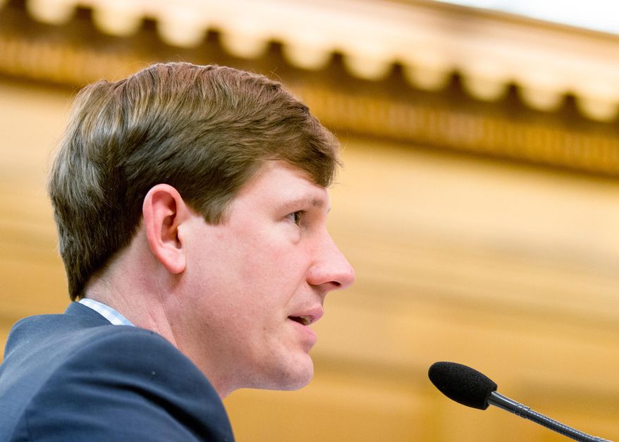 Sen. Brian Kelsey, R-Germantown, speaks during a meeting of the Senate Education Committee in Nashville, Tenn., on Wednesday, March 26, 2014. The panel later advanced Gov. Bill Haslam's proposal to create a limited school voucher program in Tennessee. (AP Photo/Erik Schelzig)