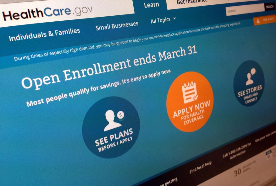 FILE - This March 1, 2014 file photo shows part of the website for HealthCare.gov, photographed in Washington. President Barack Obama says more than 6 million Americans have signed up for coverage through the new health insurance markets created by his overhaul. That’s a milestone, fulfilling a goal set by Congressional Budget Office and embraced by the White House. The president made the announcement during an international conference call with enrollment counselors and volunteers, while traveling in Italy. Monday is the deadline to enroll in the new insurance exchanges, although many people will still be able to take advantage of extensions announced this week.(AP Photo/Jon Elswick, File)