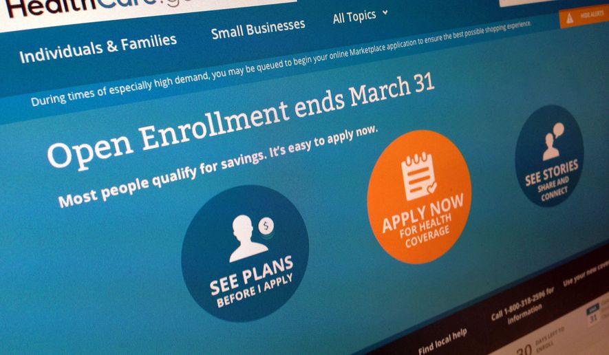 This March 1, 2014, file photo shows part of the website for HealthCare.gov, photographed in Washington. (AP Photo/Jon Elswick, File)