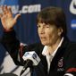 Stanford head coach Tara VanDerveer speaks during a news conference at the NCAA women&#39;s college basketball tournament, Saturday, March 29, 2014, in Stanford, Calif. Stanford is scheduled to play Penn State in a regional semifinal on Sunday. (AP Photo/Jeff Chiu)