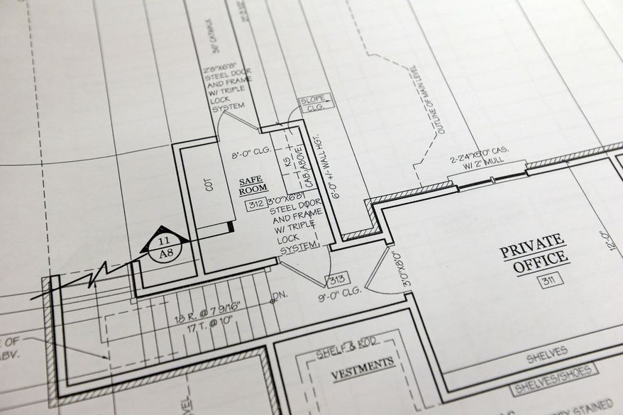 A safe room is seen in an original floor plan for the proposed new residence of Atlanta Archbishop Wilton Gregory, Wednesday, April 2, 2014, in Smyrna, Ga. The Roman Catholic Archbishop of Atlanta says he suspects the church will ultimately sell a $2.2 million mansion built for his use. Gregory said in an interview with The Associated Press on Wednesday that he accepts blame for not consulting enough with members of the church before building the expansive residence in one of Atlanta's toniest neighborhoods. (AP Photo/David Goldman)