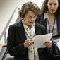 Senate Intelligence Committee Chair Sen. Dianne Feinstein, D-Calif., heads to closed-door meeting on Capitol Hill in Washington, Thursday, April 3, 2014, as the panel votes to approve declassifying part of a secret report on Bush-era interrogations of terrorism suspects puts the onus on the CIA and a reluctant White House to speed the release of one of the most definitive accounts about the government&#39;s actions after the 9/11 attacks. Members of the intelligence community raised concerns that the committee failed to interview top spy agency officials who had authorized or supervised the brutal interrogations. (AP Photo/J. Scott Applewhite)