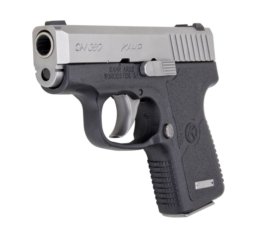 Kahr CW380 double-action-only (DAO) model incorporates all the award-winning features developed for Kahr’s PM and CW series pistols. The durable polymer frame provides for a solid grip with molded-in front strap and backstrap serrations, textured grip panels and an oversized trigger guard. The 6+1 CW380 has a 416 matte stainless steel slide, a patented “safe cam” action, a drift-adjustable white bar-dot combat rear sight and a fixed white-dot front. The CW380 tips the scale at only 10.2 ounces empty, with an overall length of 4.96 inches, a height of 3.9 inches and a slim 0.75-inch slide width. 