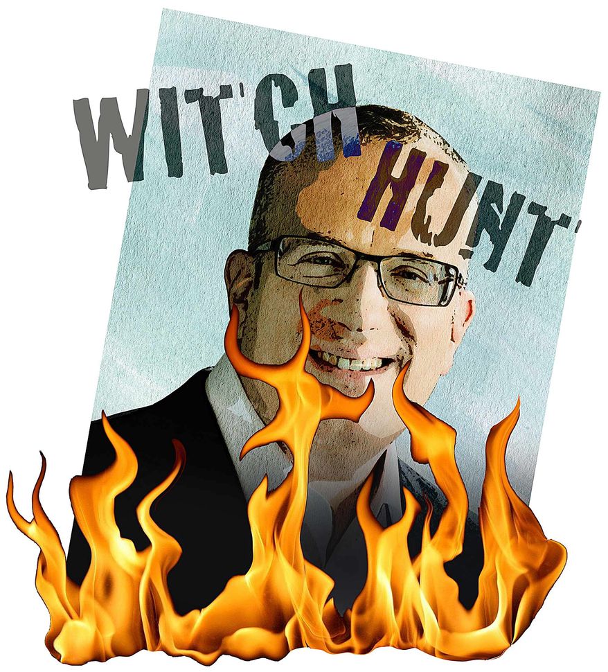 Brandon Eich witch hunt Illustration by Greg Groesch/The Washington Times