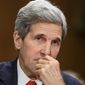 Secretary of State John F. Kerry defends the Obama administration&#39;s response to Russia&#39;s moves on eastern Ukraine during a Senate Foreign Relations Committee hearing. (Associated Press Photographs)
