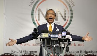 Rev. Al Sharpton speaks during a news conference in New York, Tuesday, April 8, 2014. Sharpton says a report that he spied on New York mafia figures for the FBI in the 1980s is old news. (AP Photo/Seth Wenig)