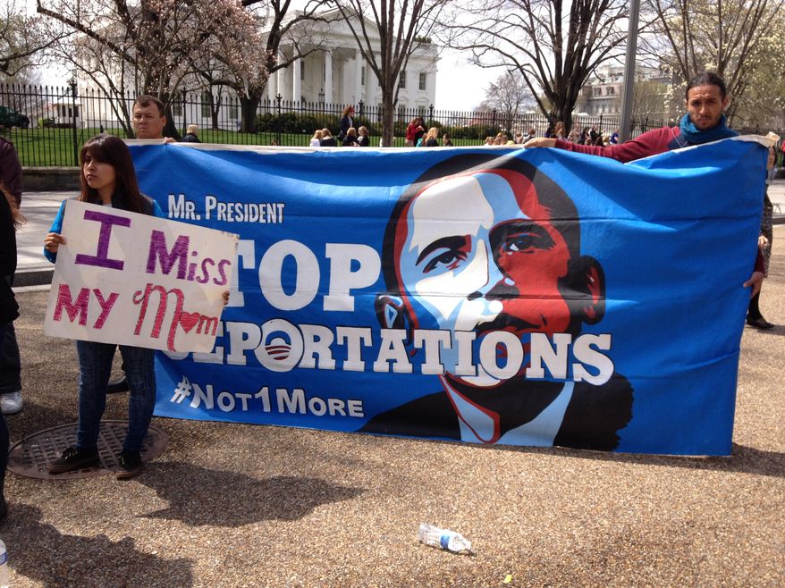 Cynthia Diaz, 18, from Arizona, is senn outside the White House on Tuesday April 8,2014. She was there with a group of immigrant activists to protest deportations. Cynthia's mother was deported in 2011 and crossed back into the US from Mexico this March, and is now being detained in Arizona. Cynthia, a US citizen, says she'll go on hunger strike to pressure Obama to lay off the deportations. (AP Photo/The Tampa Bay Times, Alex Leary)