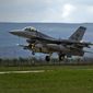 An US F16 fighter jet takes off from a Romanian air base in Campia Turzii, Romania, Thursday, April 10, 2014. Some 450 U.S. and Romanian troops are taking part in the Dacian Viper 2014 joint military exercise in Transylvania, northwestern Romania flying U.S. F-16 fighter jets of the U.S. 31st Fighter Wing alongside Romanian Mig-21 Lancers.The weeklong exercise, the fourth of its kind, was planned before Russia&amp;#8217;s recent annexation of Crimea, according to officials.(AP Photo/Vadim Ghirda)