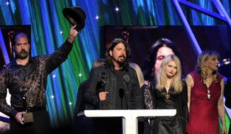 Hall of Fame Inductee of Nirvana, Dave Grohl speaks at the 2014 Rock and Roll Hall of Fame Induction Ceremony on Thursday, April, 10, 2014 in New York. (Photo by Charles Sykes/Invision/AP)