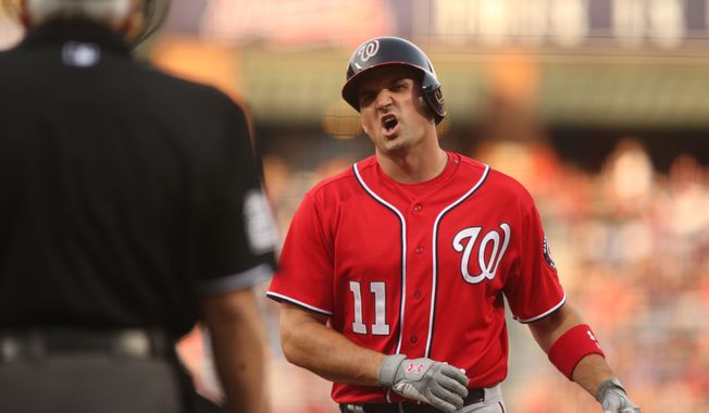 Ryan Zimmerman broke his thumb in Saturday’s loss to the Braves. It was the latest in a rash of injuries that have contributed to the Nationals falling behind the division rival Braves, who have won five of six matchups this season and 18 of the past 25. (Associated Press).