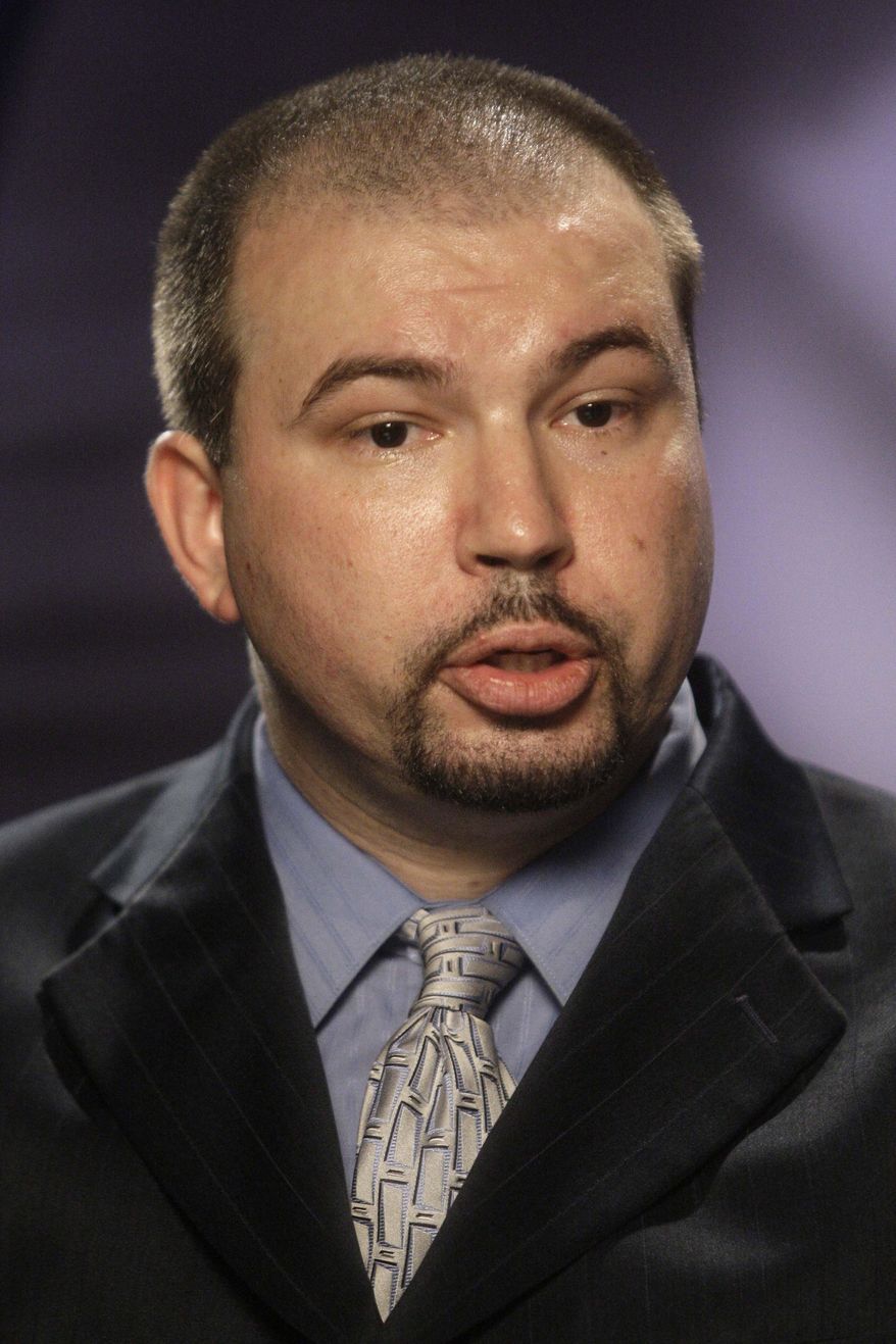FILE- In this June 10, 2009 file photo, Jeffrey Deskovic responds to questions during an interview in New York. Deskovic, who had served 16 years in prison for a rape and murder he didn't commit, is the founder of the Jeffrey Deskovic Foundation for Justice. The foundation’s purpose to work for changes in the American justice system that can lead to wrongful convictions. While there are peer review procedures to examine mistakes in industries like airline travel and medicine, there is no such mechanism in the life-and-death world of criminal justice to combat mistakes leading to wrongful convictions. (AP Photo/Frank Franklin II, File)