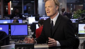 FILE - In this Sept. 27, 2010 file photo, Lawrence O&#x27;Donnell, political analyst for the cable news channel MSNBC, appears on his set in New York. O&#x27;Donnell was injured with his brother Michael in a taxi accident on Saturday, April 12, 2014, while vacationing out of the country. The network did not specify where. (AP Photo/Richard Drew, File)