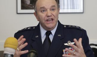 NATO&#39;s Supreme Allied Commander Europe Philip M. Breedlove addresses the media at NATO headquarters in Brussels, Wednesday, April 16, 2014. NATO is strengthening its military footprint along its eastern border immediately in response to Russia&#39;s aggression in Ukraine, the alliance&#39;s chief said Wednesday. (AP Photo/Yves Logghe)