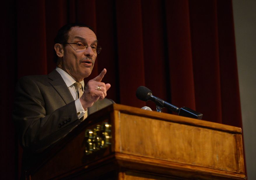 Mayor Vincent Gray, (D) offered remarks during the D.C. Fire &amp; Emergency Medical Services Recruit Class 367 graduation at Gallaudet University in Northeast on April 17. Khalid Naji-Allah /Special to The Washington Times