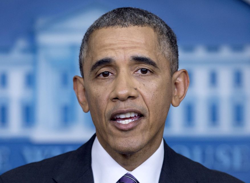 President Barack Obama speaks in the briefing room of the White House in Washington, Thursday, April 17, 2014. The president spoke about health care overhaul and the situation in Ukraine. (AP Photo/Carolyn Kaster)