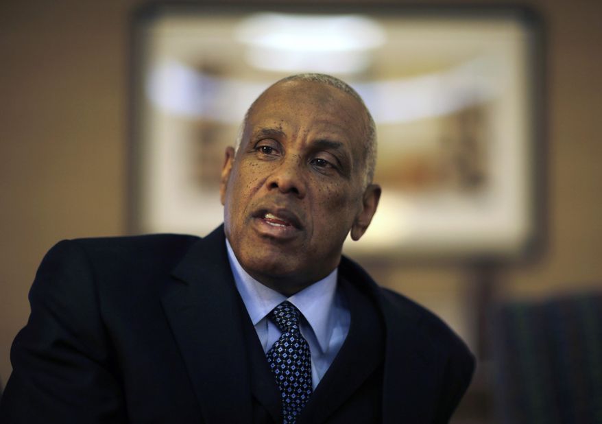 In this April 15, 2014 photo, Logan Township Mayor Frank Minor answers a question in Logan Township, N.J. Minor is a Congressional candidate for New Jersey’s 1st District seat held since 1990 by Rob Andrews, who announced on Feb. 4, that he was resigning to take a job with a law firm. In the June 3, Democratic primary, Minor will face state Sen. Donald Norcross and Frank Broomell Jr., a 27-year-old former Marine who is now working on his master’s degree at Harvard. (AP Photo/Mel Evans)