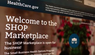 This photo taken Nov. 27, 2013, in Washington shows part of the HealthCare.gov website page featuring information about the SHOP Marketplace. (Associated Press) **FILE**