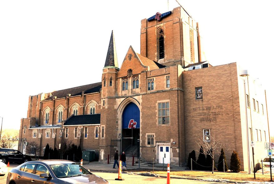 This photo taken March 26, 2014, shows the home of the new Grace Gospel Fellowship Church in Pontiac in what was the former Clutch Cargo's nightclub in Pontiac, Mich. Easter is marking the re-opening of the Pontiac church that went through several years as a nightclub. (AP Photo/The Oakland Press, Tim Thompson)