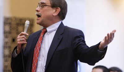 FILE - In this March 2, 2011, file photo, Ohio Sen. Bill Seitz speaks during a floor debate in Columbus, Ohio. Opponents of a bill turning back Ohio&#39;s alternative energy targets are alleging Seitz, the Senate utilities chairman, has disrespected and offended witnesses during hearings on the measure. (AP Photo/Jay LaPrete, File)
