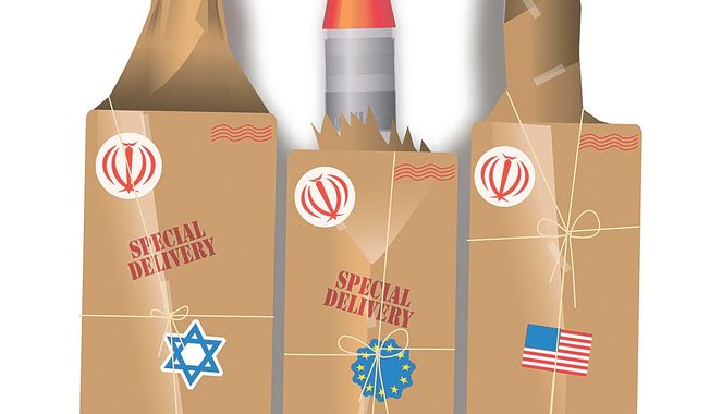 Illustration on Iranian nukes by Linas Garsys/The Washington Times