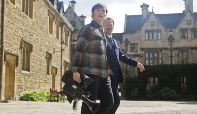 This image released by Lionsgate shows Sam Claflin, left, and Jared Harris in a scene from "The Quiet Ones." (AP Photo/Lionsgate, Chris Harris)